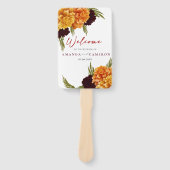 Elegant Burgundy Red "MARIGOLD" Wedding Program Handwaaier (Voorkant)