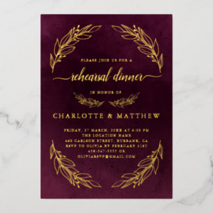 Elegant Burgundy Rehearsal Dinner Gold Folie Uitnodiging