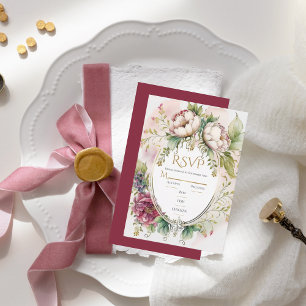 Elegant Burgundy Romantic Rustic Wedding RSVP Kaartje