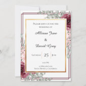 Elegant Burgundy Roos Gold Framed Wedding Kaart (Voorkant)
