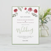 Elegant Burgundy Rozen & Sage Green Wedding Kaart (Staand voorkant)