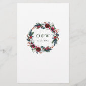 Elegant Burgundy Rozen Winter Weddenrenmenu (Achterkant)