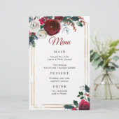 Elegant Burgundy Rozen Winter Weddenrenmenu (Staand voorkant)