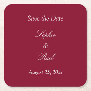 Elegant Burgundy Save the Date Vierkante Kartonnen Onderzetter