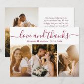 Elegant Burgundy Script 3 Foto Collage Wedding Bedankkaart (Voorkant / Achterkant)