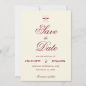 Elegant Burgundy Script Cream Ivory Bow Wedding Save The Date (Voorkant)