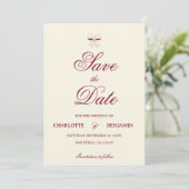 Elegant Burgundy Script Cream Ivory Bow Wedding Save The Date (Staand voorkant)