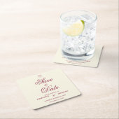 Elegant Burgundy Script Cream Ivory Bow Wedding Vierkante Kartonnen Onderzetter (Insitu)