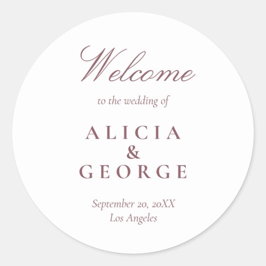 Elegant burgundy script simpele bruiloft ronde sticker (Voorkant)