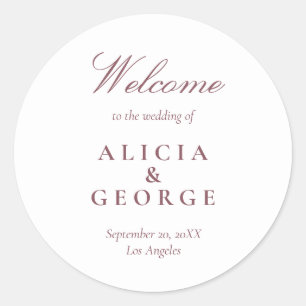 Elegant burgundy script simpele bruiloft ronde sticker