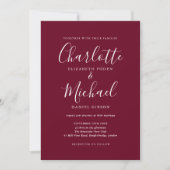 Elegant Burgundy Signature Script Weduwschap Kaart (Voorkant)