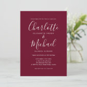 Elegant Burgundy Signature Script Weduwschap Kaart (Staand voorkant)