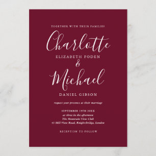 Elegant Burgundy Signature Script Weduwschap Kaart