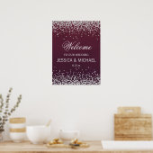 Elegant Burgundy Silver Glitter Wedding Poster (Keuken)