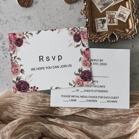 Élégant Burgundy Summer Floral Menu Choice