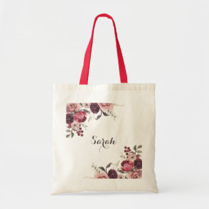 Elegant Burgundy Summer Floral Wedding Tote Bag