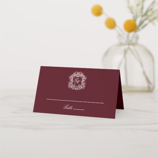 Elegant Burgundy Vintage Crest Monogram Wedding (Voorkant)