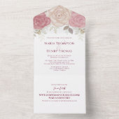 Elegant Burgundy Waterverf Floral Roos Gold All In One Uitnodiging (Binnen)