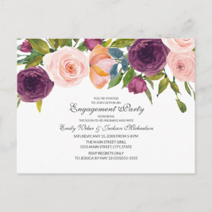 Elegant Burgundy Waterverf Floral Verloving Briefkaart