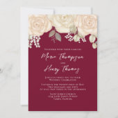 Elegant Burgundy Waterverf Ivory Floral QR Code Kaart (Voorkant)
