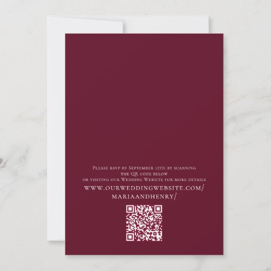 Elegant Burgundy Waterverf Ivory Floral QR Code Kaart (Achterkant)