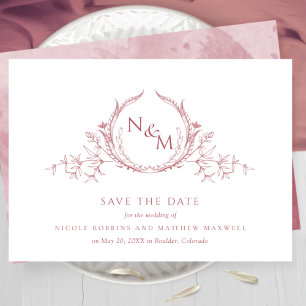 Elegant Burgundy Waterverf Monogram Weddenschap Save The Date