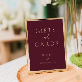 Elegant Burgundy Wedding Cards and Gifts Sign Fotoplaat