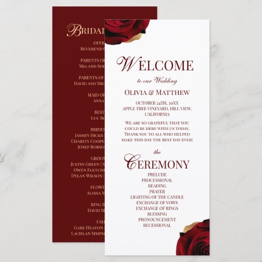 Elegant Burgundy Wedding Program (Voorkant / Achterkant)
