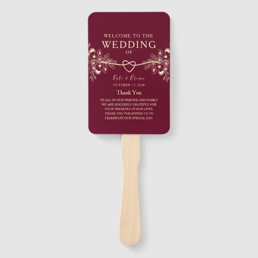 Elegant Burgundy Wedding Program Hand Fan Handwaaier (Voorkant)