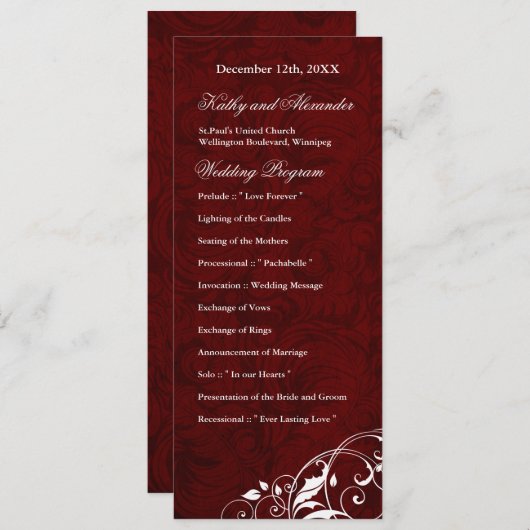 Elegant Burgundy Wedding Programme Programma (Voorkant / Achterkant)