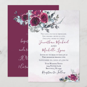 Elegant Burgundy White Roses Christelijk huwelijk Kaart