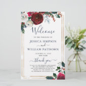 Elegant Burgundy Winter Wedding Ceremony Programme (Staand voorkant)