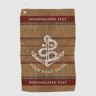 Elegant Burlap Anchor Nautical Boat Name Aangepast Golfhanddoek