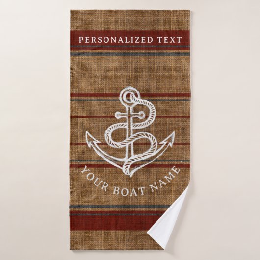 Élégant Burlap Ancre Nautique Nom de bateau Person (Serviette de bain)