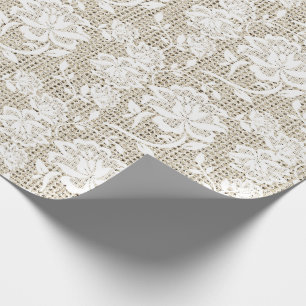 Elegant Burlap- en White Lace Wrapping Paper Cadeaupapier