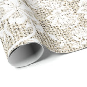 Elegant Burlap- en White Lace Wrapping Paper Cadeaupapier (Rol Hoek)