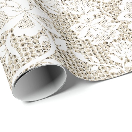 Elegant Burlap- en White Lace Wrapping Paper Cadeaupapier (Rol Hoek)