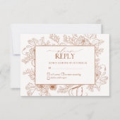 Elégant Burnt Orange Floral Line Art Wedding RSVP (Devant)