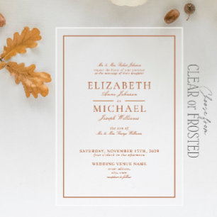 Elegant Burnt Oranje Classic Script Wedding Acryl Uitnodigingen