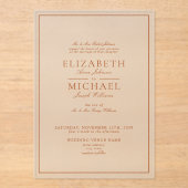 Elegant Burnt Oranje Classic Script Wedding Acryl Uitnodigingen (Voorkant)