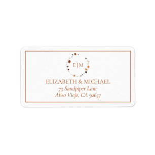 Elegant Burnt Oranje Floral Crest Monogram Adres Etiket