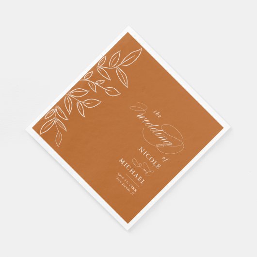 Elegant Burnt Oranje Minimalist Leaves Wedding Servet (Hoek)