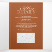 Elegant Burnt Sinaasappel Floral Crest Monogram We Drieluik Uitnodiging (Binnenkant midden)