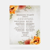 Elegant Burnt Sinaasappel Floral Wedding Programme Acryl Bord (Voorkant)