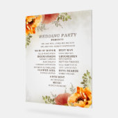 Elegant Burnt Sinaasappel Floral Wedding Programme Acryl Bord (Hoek)