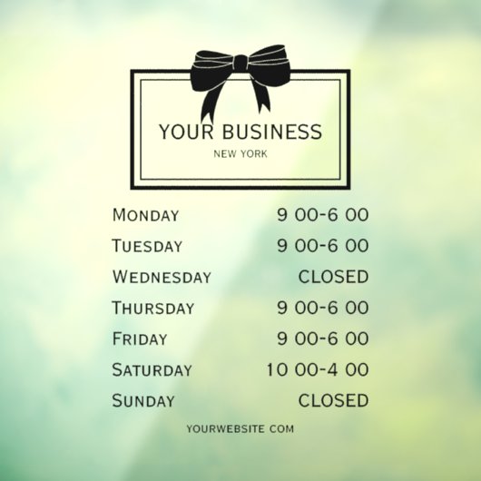 Elegant Business Open Times Window Cling Raamsticker (Vel 3)