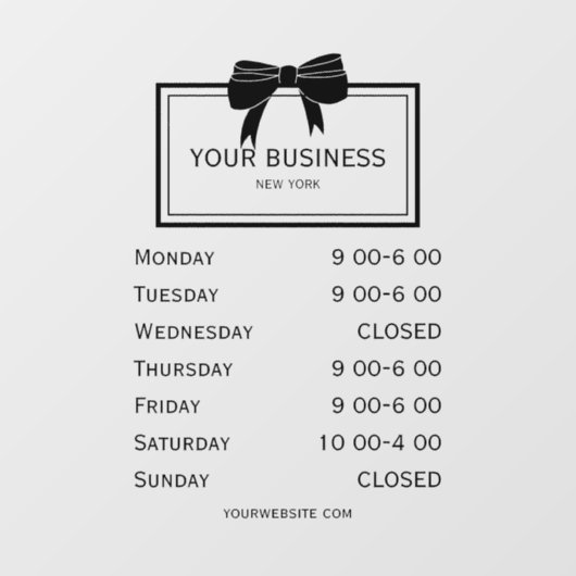 Elegant Business Open Times Window Cling Raamsticker (Vel)