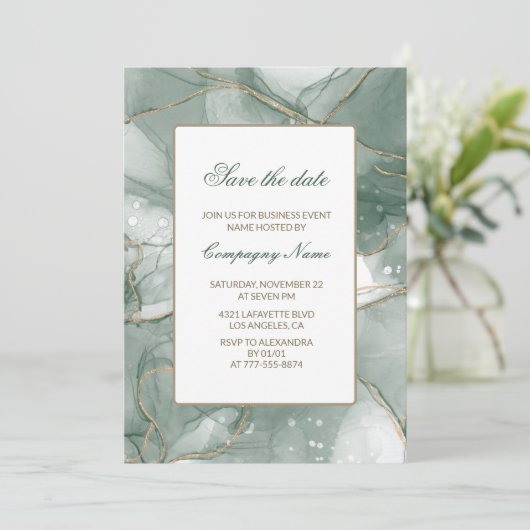 Elegant Business party nodig groen save de datum Kaart (Staand voorkant)