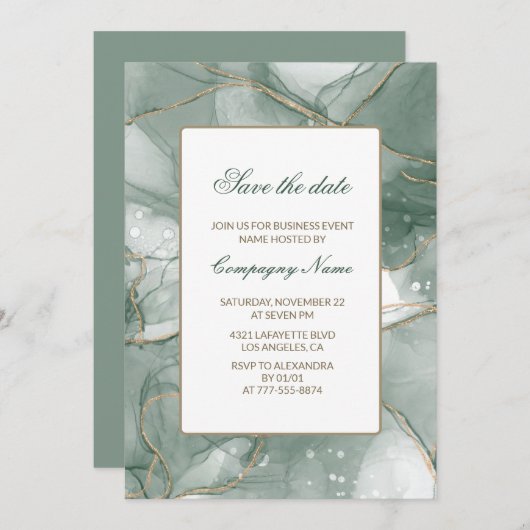 Elegant Business party nodig groen save de datum Kaart (Voorkant / Achterkant)