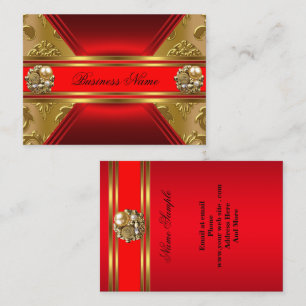 Elegant Business Red Gold Damask Jewel 2 Visitekaartje
